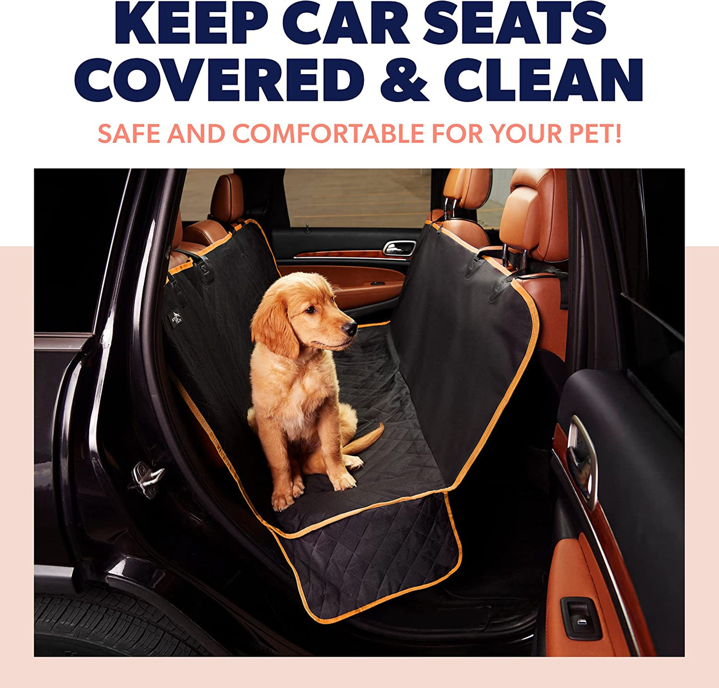 Dog Car Seat Cover for Back Seat. Car Seat Protector Dog Hammock for Car - Waterproof Pet Back Seat Cover for Trucks, Sedans & Suvs - Use with Chom Chom Roller Pet Hair Remover. Orange