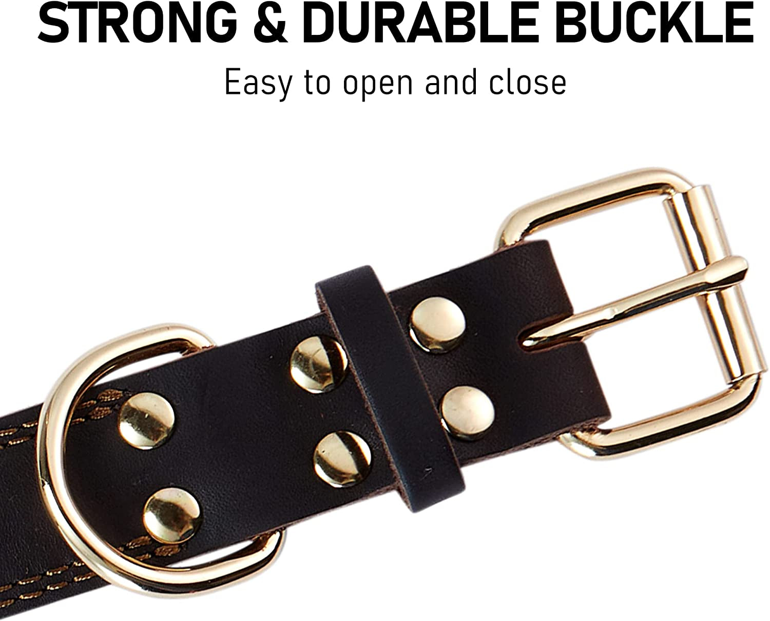 Leather Dog Collar Genuine Leather Alloy Hardware Double D-Ring 3 Best for Medium Large and Extra Large Dogs