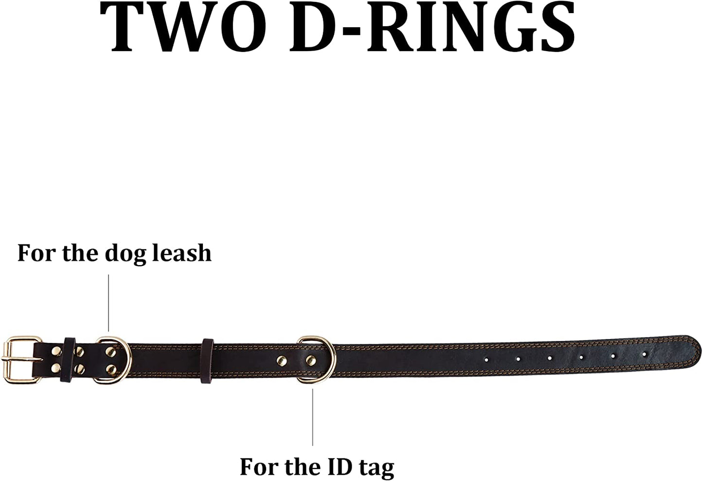 Leather Dog Collar Genuine Leather Alloy Hardware Double D-Ring 3 Best for Medium Large and Extra Large Dogs