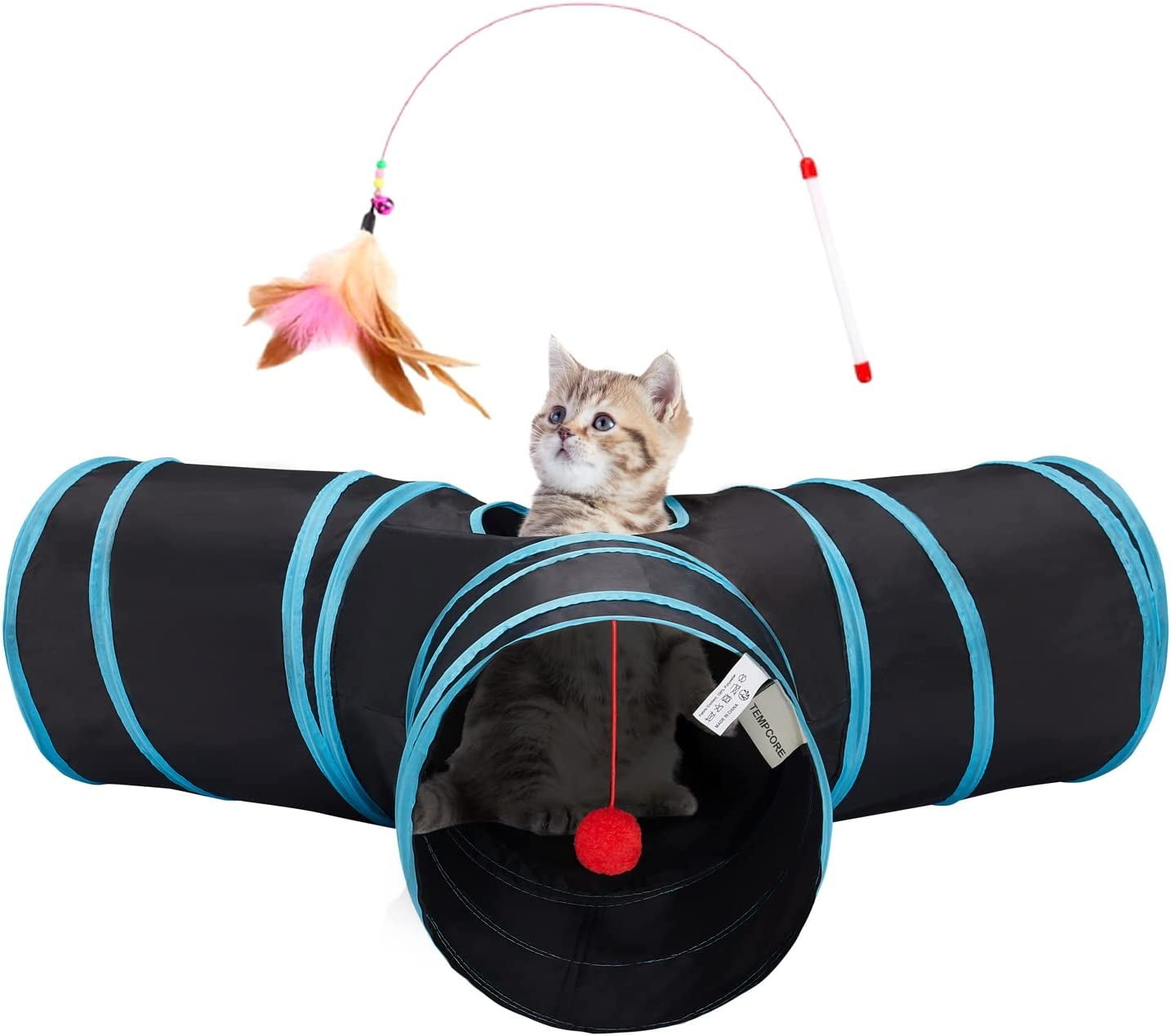 Pet Cat Tunnel Tube Cat Toys 3 Way Collapsible, Cat Tunnels for Indoor Cats，Kitty Tunnel Bored Cat Pet Toys Peek Hole Toy Ball Cat, Puppy, Kitty, Kitten, Rabbit