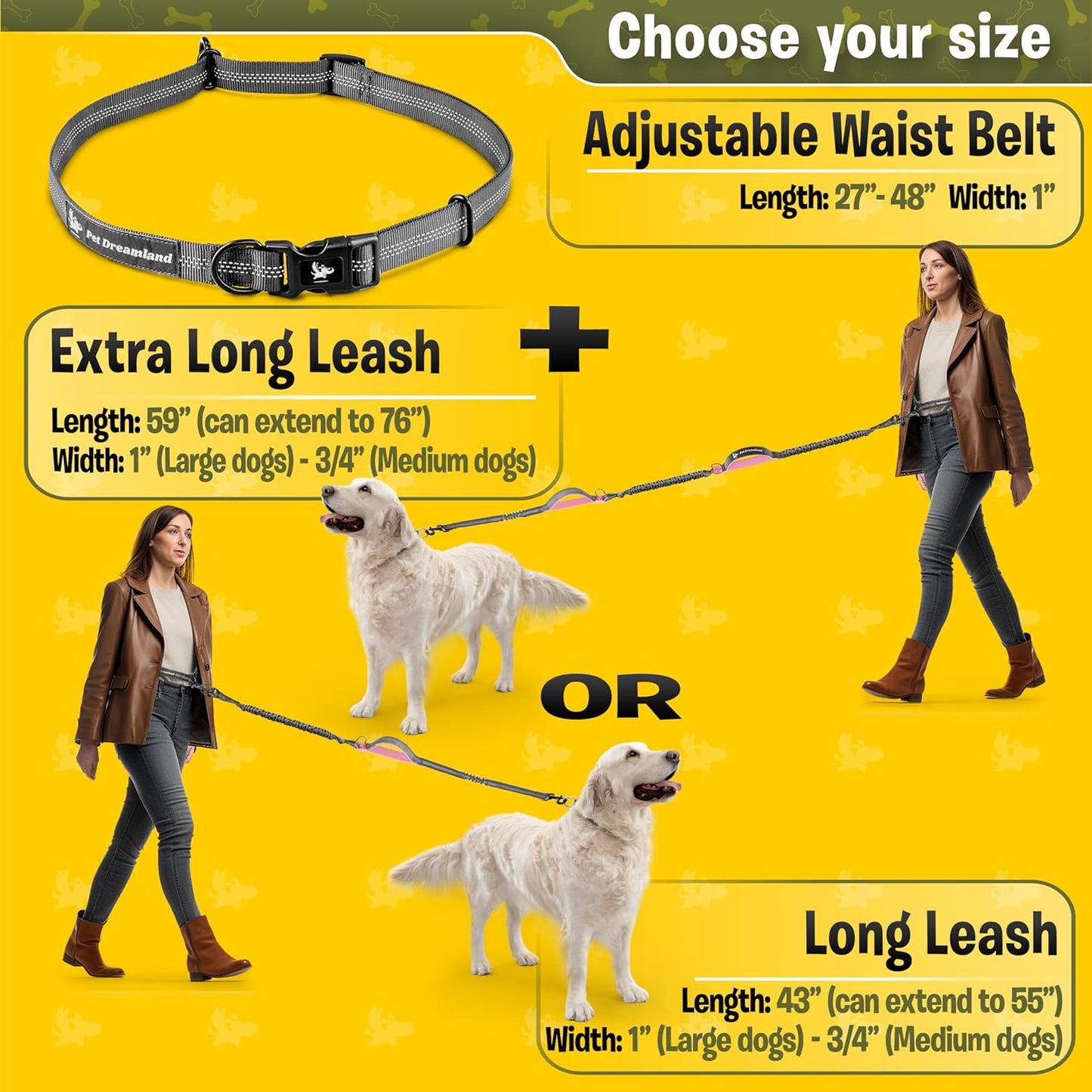 Exquisite Hands Free Dog Leash for Large Dogs | Waist Leash for Dog Walking | No Pull Dog Leash | Dog Hiking Gear | Service Dog Leash | Bungee Dog Leash | Dog Running Leash Hands Free