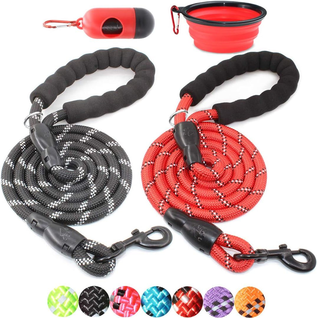 2 Packs 5/6 FT Strong Dog Leash with Comfortable Padded Handle and Highly Reflective Threads Dog Leashes for Small Medium and Large Dogs