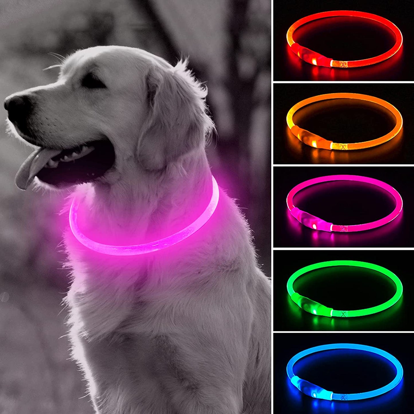 Light up Dog Collars - Rechargeable LED Dog Collar, Glowing Puppy Collar, TPU Cuttable Dog Walking Lights for Small Medium and Large Dogs (Pink-Ii)