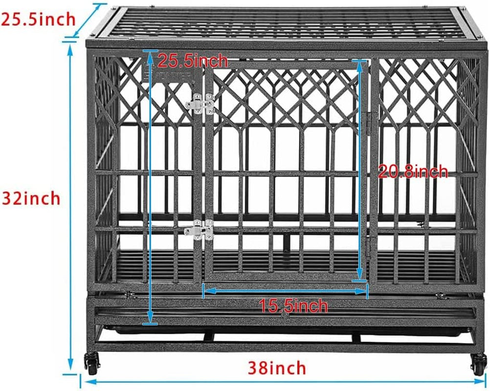 Heavy Duty Dog Crate Strong Metal Pet Kennel Playpen with Two Prevent Escape Lock, Large Dogs Cage with Wheels, Y Shape, Dark Silver … …