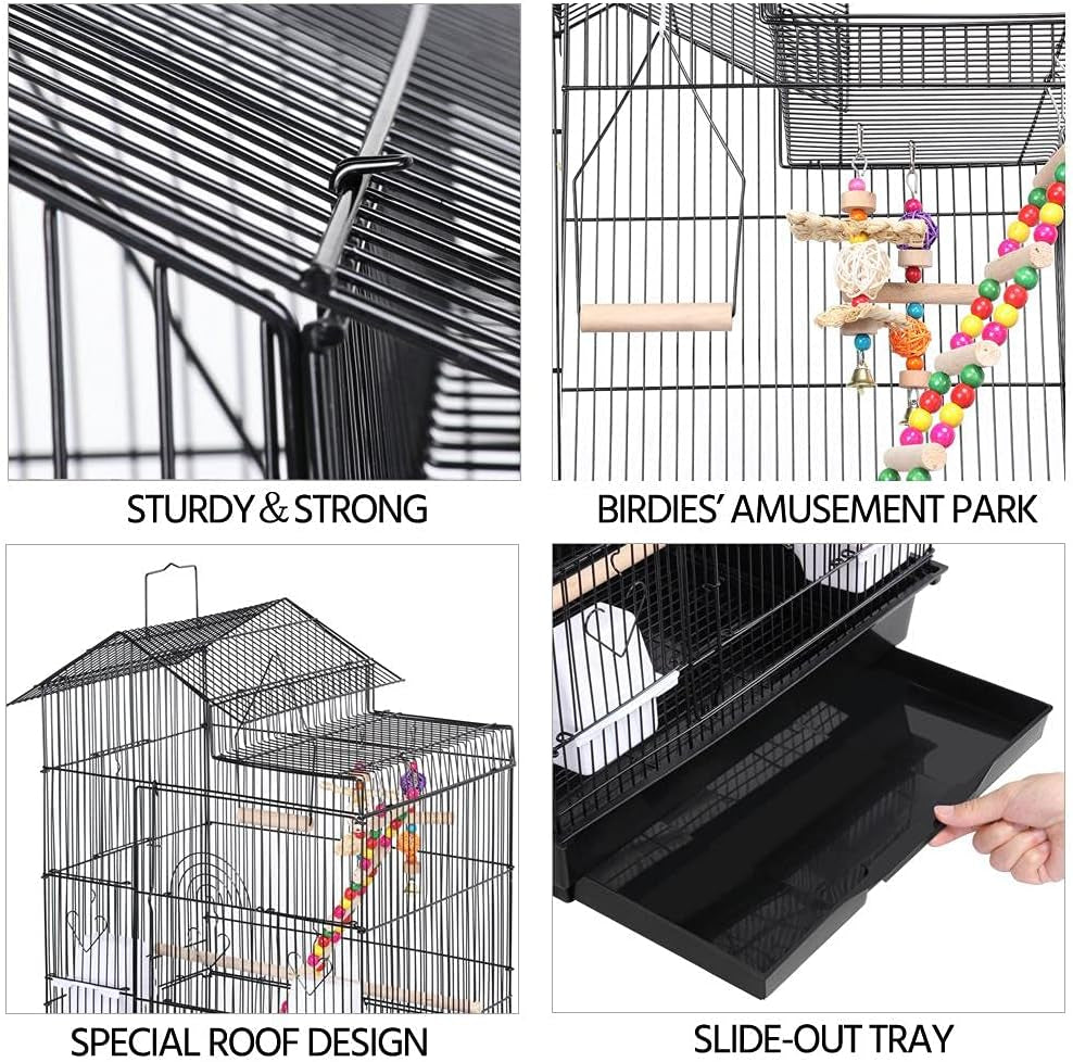 39-Inch Roof Top Large Flight Parrot Bird Cage for Small Quaker Parrot Cockatiel Sun Parakeet Green Cheek Conure Budgie Finch Lovebird Canary Pet Bird Cage W/Toys