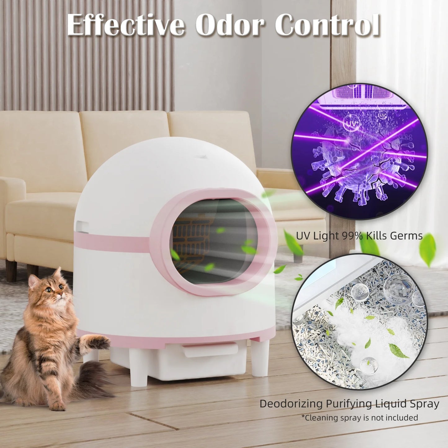 Self-Cleaning Cat Litter Box, with APP Control Odor Removal Safety Protection, Can Accommodate Multiple Cats, Pink