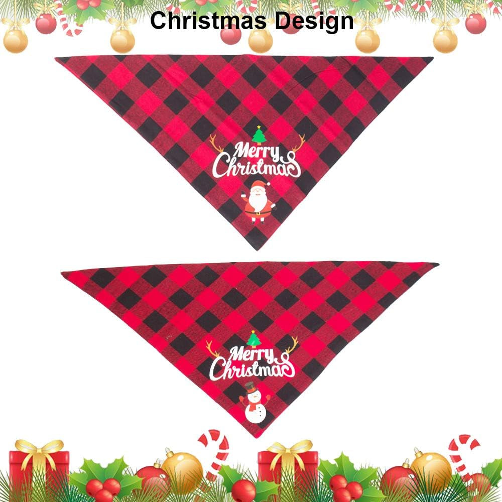 2 Pack Dog Bandana Christmas Classic Plaid Pet Scarf Triangle Bibs Kerchief Merry Christmas Santa Snowman Print Pet Bandana for Small Medium Large Dogs Cats Pets (Red & Red)