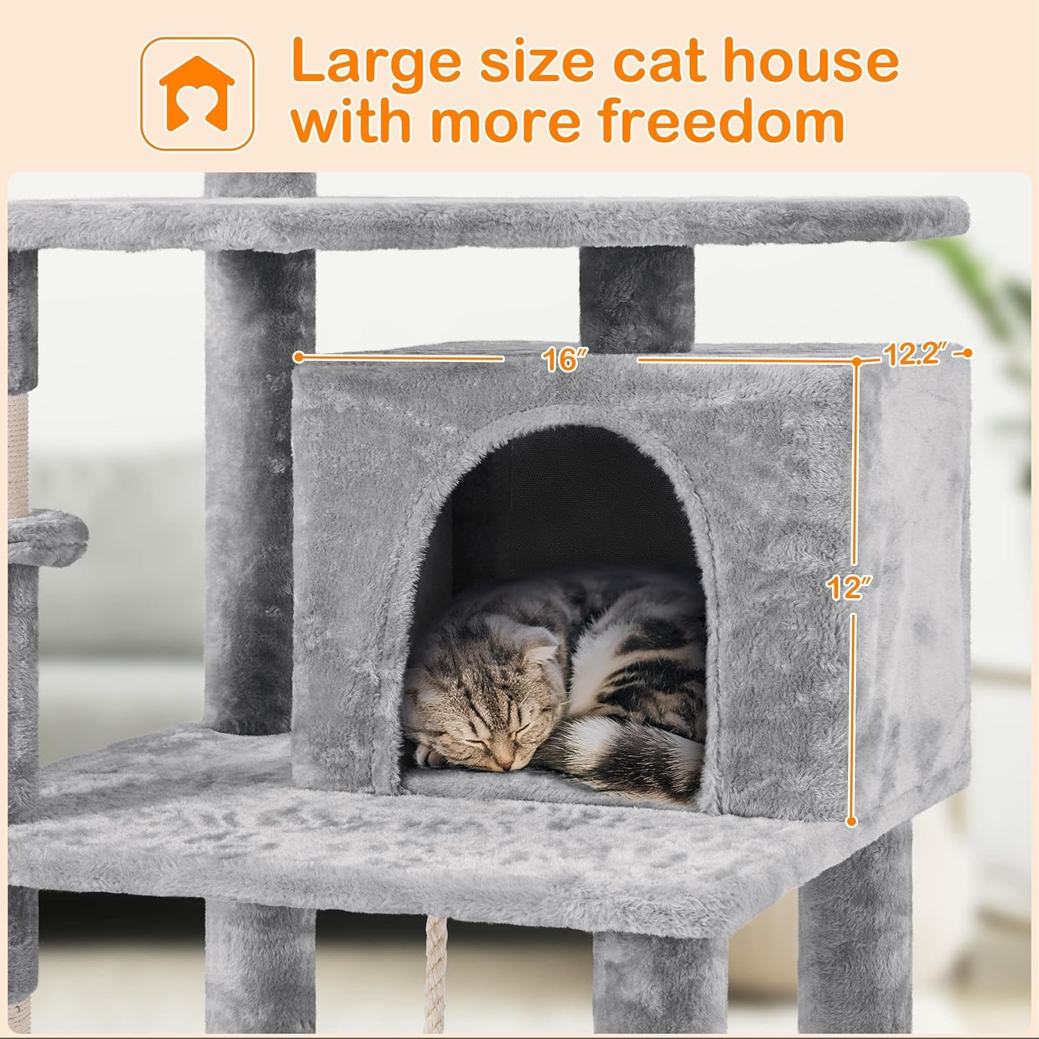 69.5In Multi-Level Cat Tree Tower Condo Furniture with Sisal-Covered Scratching Posts, Plush Condos, Cozy Basket and Perch Hammock for Kittens Pet House Play