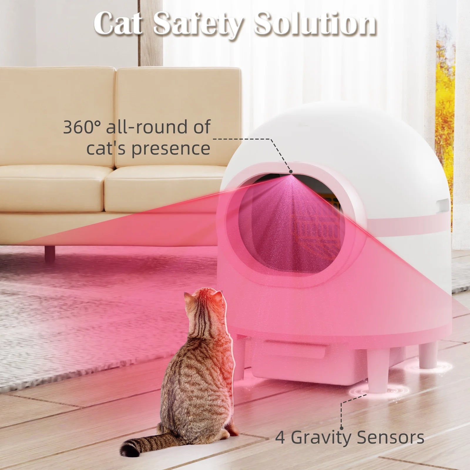 Self-Cleaning Cat Litter Box, with APP Control Odor Removal Safety Protection, Can Accommodate Multiple Cats, Pink