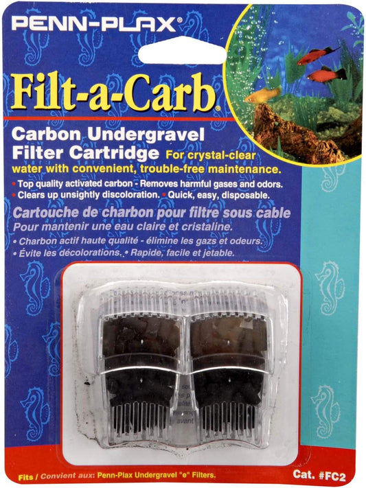 Filt-A-Carb Replacement Activated Carbon Media Cartridges (2 Pack) – Fits Multi-Pore and Undergravel “E” Filters – Provides Chemical Filtration (FC2)