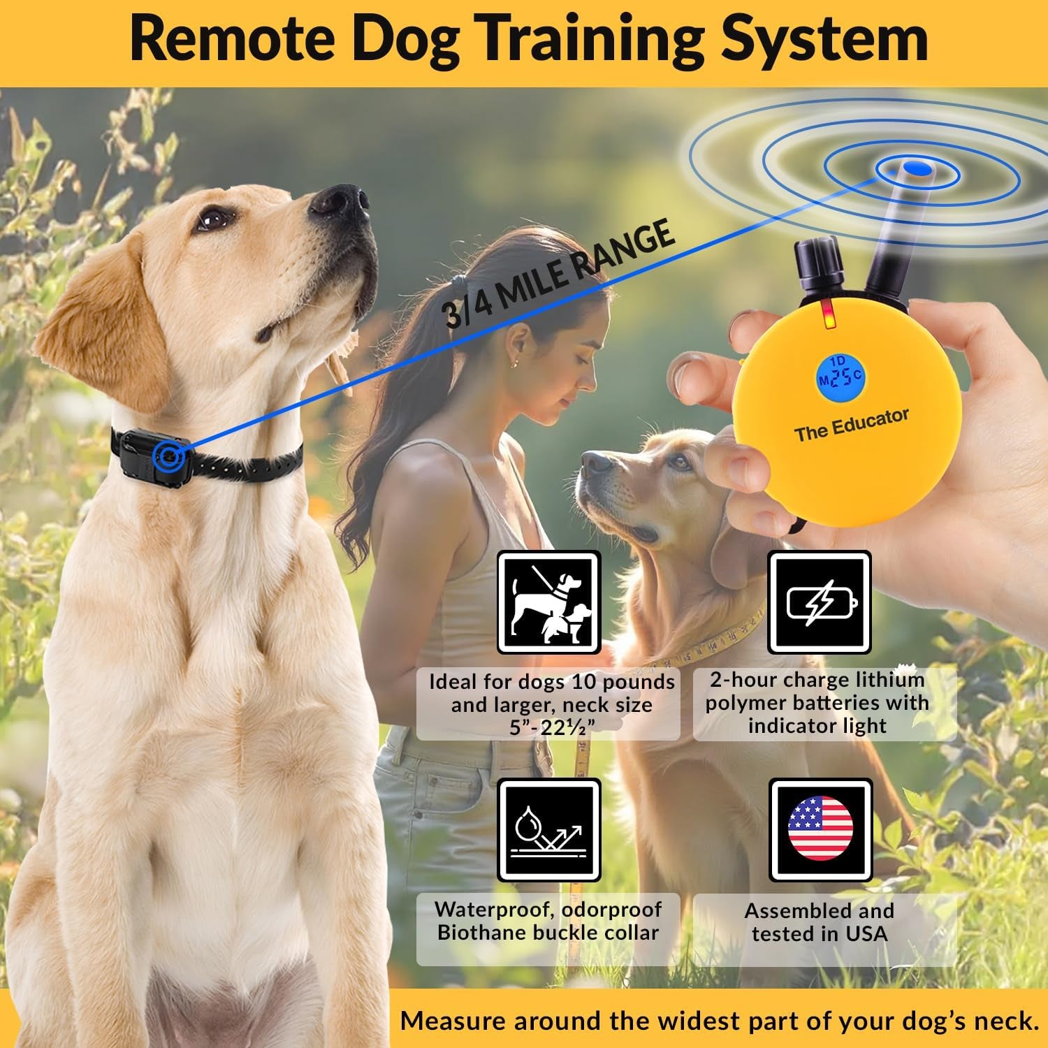 E-Collar Humane Dog Training Collar with Remote Features 100 Levels of Safe Stimulation, Tapping Sensation, Night Light, Waterproof, Rechargeable