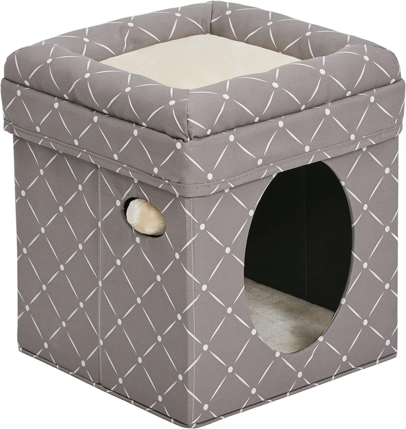 Cat Cube - Cat House / Cat Condo in Fashionable Mushroom Diamond Print, 15.5L X 15.5W X 16.5H Inches