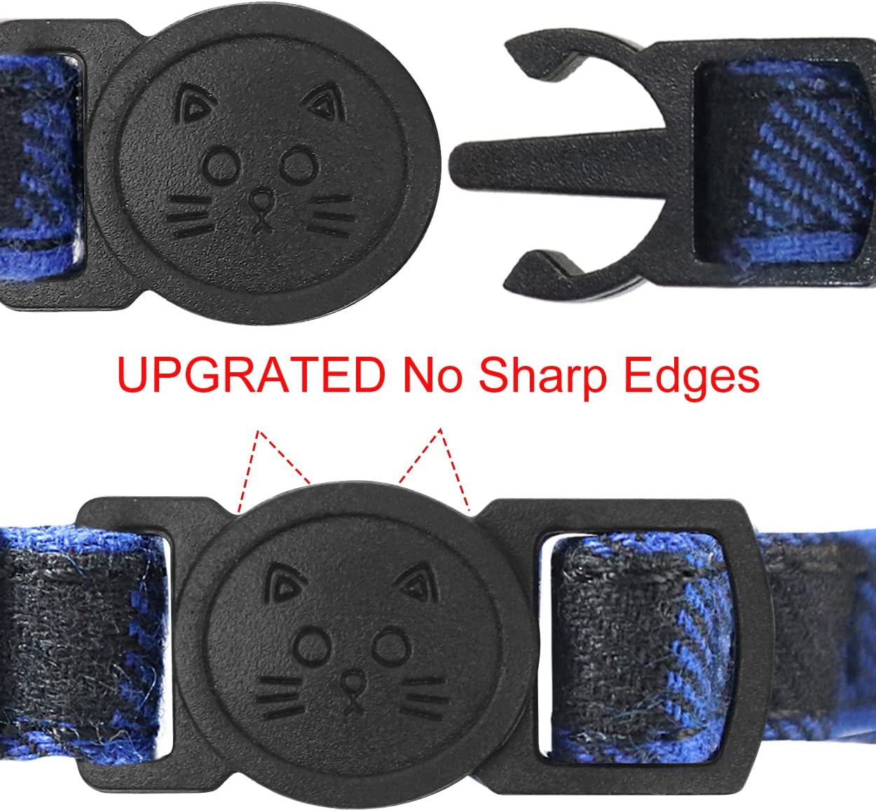 Upgraded Cat Collar with Bells, Breakaway Cat Collars with Bow Tie, 1 Pack Girl Boy Safety Plaid Kitten Collars, Blue