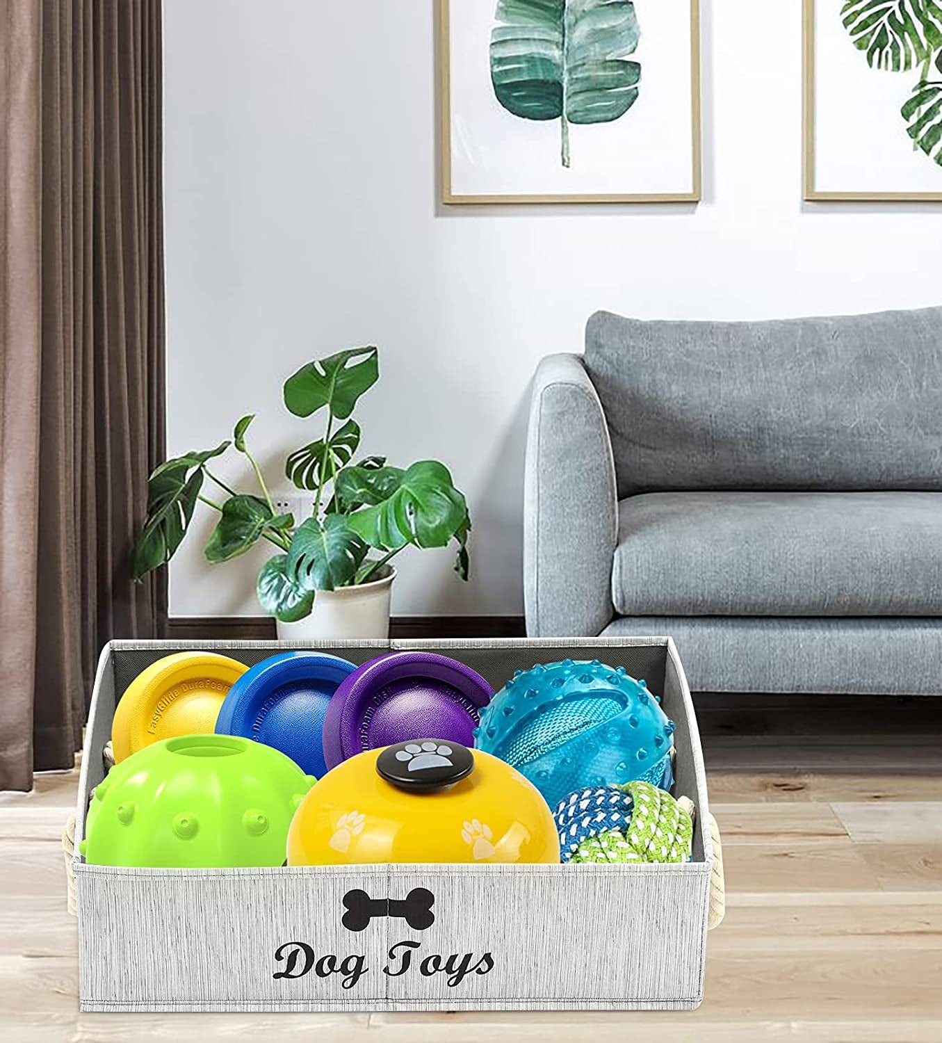 Canvas Pet Toy and Accessory Storage Bin, Basket Chest Organizer - Perfect for Organizing Pet Toys, Blankets, Leashes and Food 0605