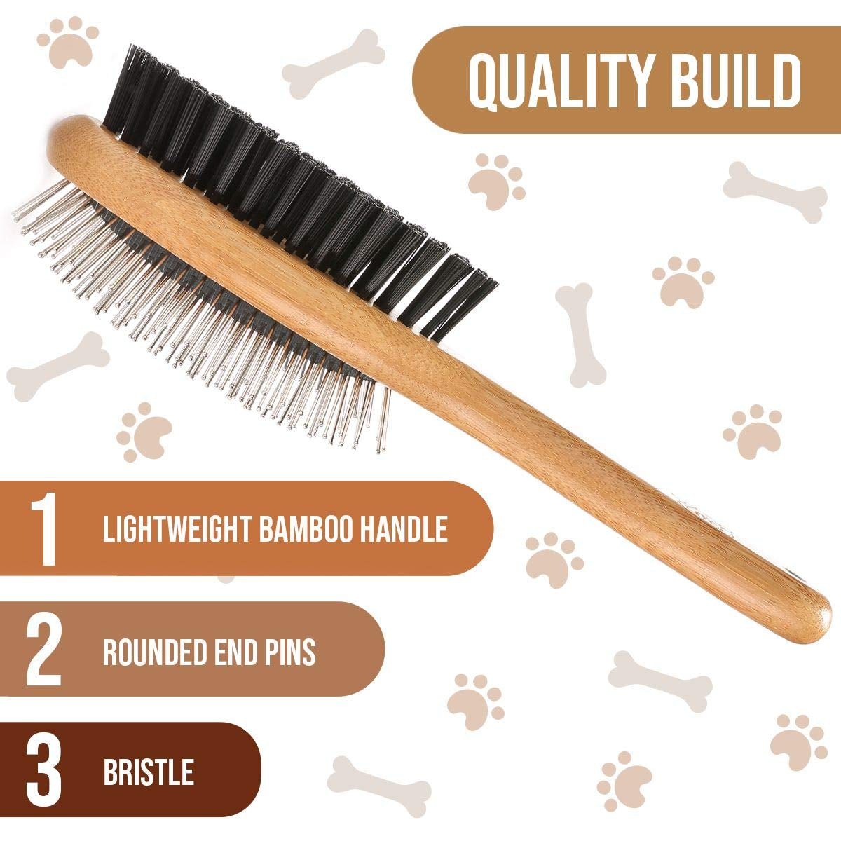 Dog Brush, Double Sided Pet Slicker Brush with Bamboo Handle for Dogs and Cats Long Hair Pets Grooming Comb for Removing Shedding, Tangles and Dead Undercoat